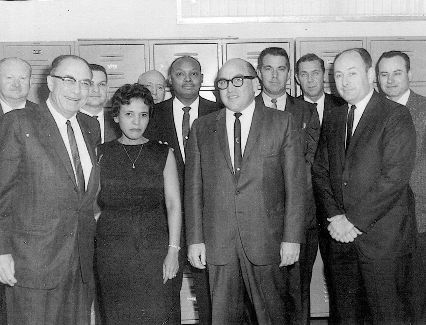 Photo of Veda James and the LAPD Detectives at Foothill Division in 1965
